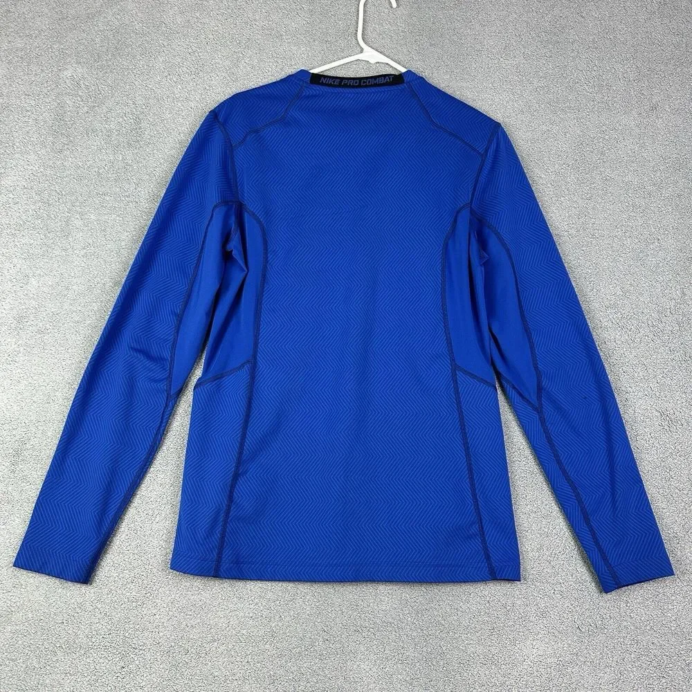 Nike Pro Combat Hyperwarm Shirt Mens M Blue Dri Fit Compression‎ Athletic READ*